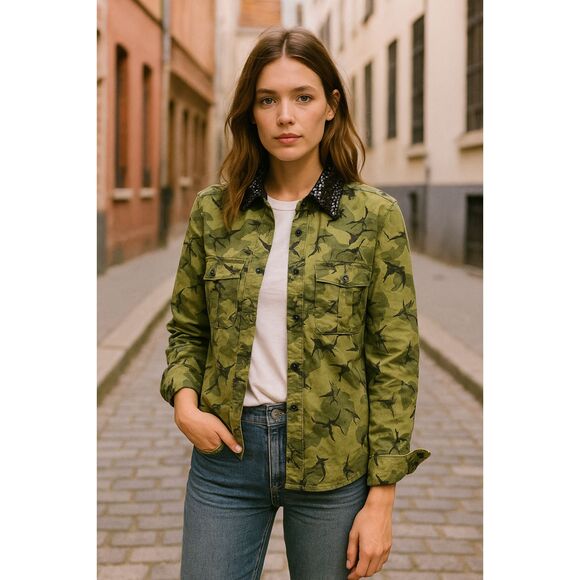 SCOTCH & SODA Maison Scotch Camo Jungle Military Shirt Jacket Women's Sz Medium - Picture 1 of 8